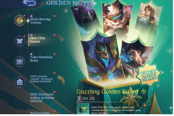 Event Dazzling Golden Board di Mobile Legends, Gratis Skin Elite!